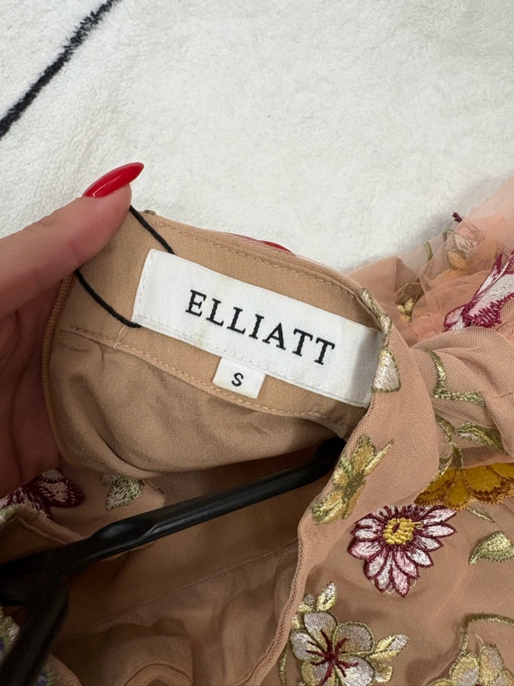 Elliatt Floral Embroidered Tan Dress with Yellow, Red & Purple Accents - Picture 2 of 3
